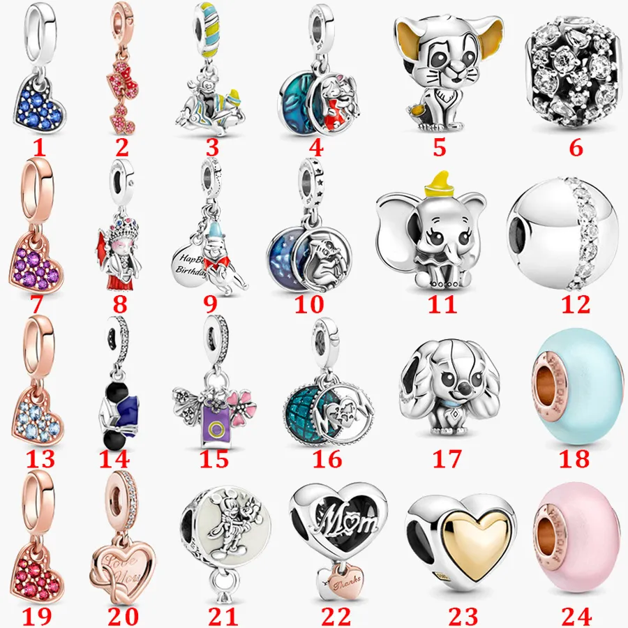 Fine jewelry Authentic 925 Sterling Silver Bead Fit Pandora Charm Bracelets New Mother's Day Glass Beads Hanging Beads Safety Chain Pendant DIY beads