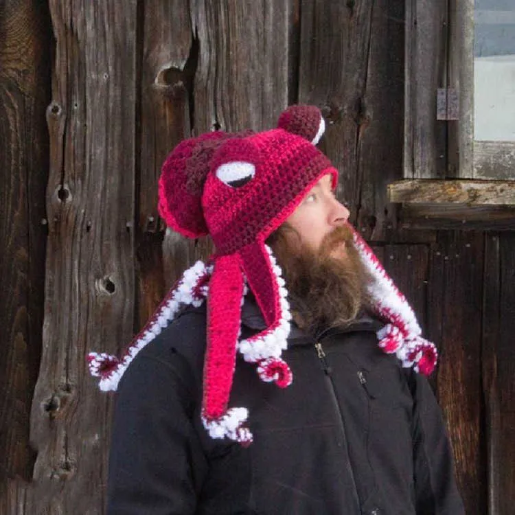 Lustiger Oktopus-Hut für Erwachsene, Haar-Perücke-Kappe für Männer und Frauen, Winter, warm, gehäkelt, gestrickt, Herren-Designer-Hüte und Kappen, Halloween-Party 2107133243