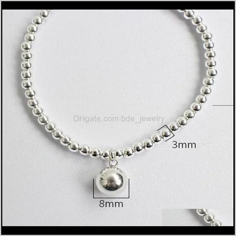 new chic 925 sterling silver 3mm round beads chain strand bracelets women 8mm beads charms elastic bracelet wedding gifts