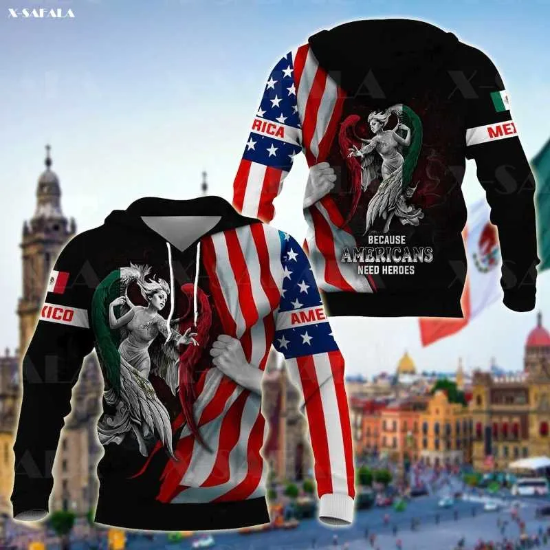 Moletons masculinos moletons moletons americanos-mexico anjo bandeira 3d impressão zíper do moletom homem feminino pullover sweetshirt jacked jersey rastrear