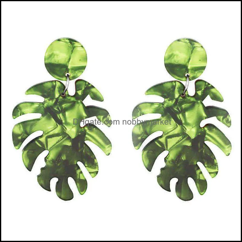 Acetate Plate Sheet Earrings Palm Leaf Euramerican Style Fashion People Exaggerate Green Accessories 2021 Souvenir