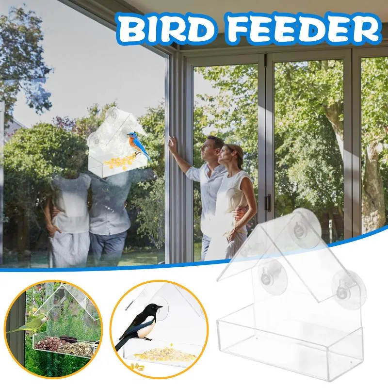 Otros suministros para pájaros Comederos Ventana de vidrio transparente Alimentador de visualización El Mesa Semilla Maní Colgante Succión Alimentador Adsorción Suministro para el hogar