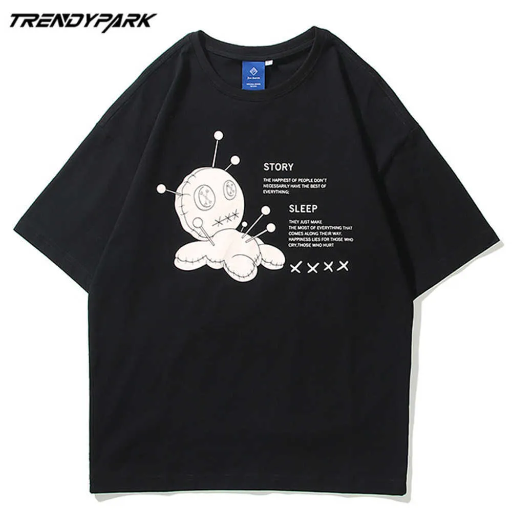 Мужская футболка проклятие кукла кукла лето с коротким рукавом тройник хип-хоп негабаритный хлопок повседневная Harajuku Streetwear Top Thirts одежда 210601