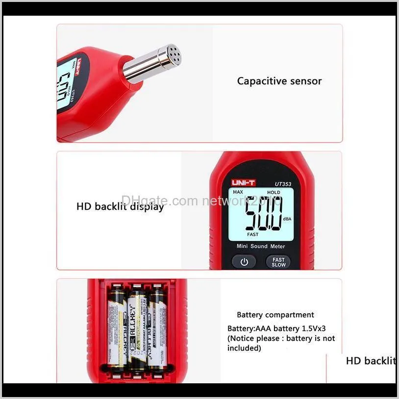 uni-t ut353 noise measuring instrument db meter 30~130db decibel monitoring indicator testers mini audio sound level meter decibel