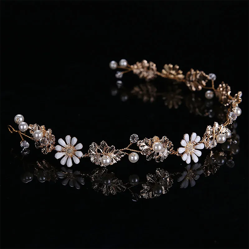 FORSEVEN Gold Farbe Blume Perlen Strass Stirnband Bands Frauen Mädchen Braut Noiva Hochzeit Party Haar Schmuck Kopfschmuck