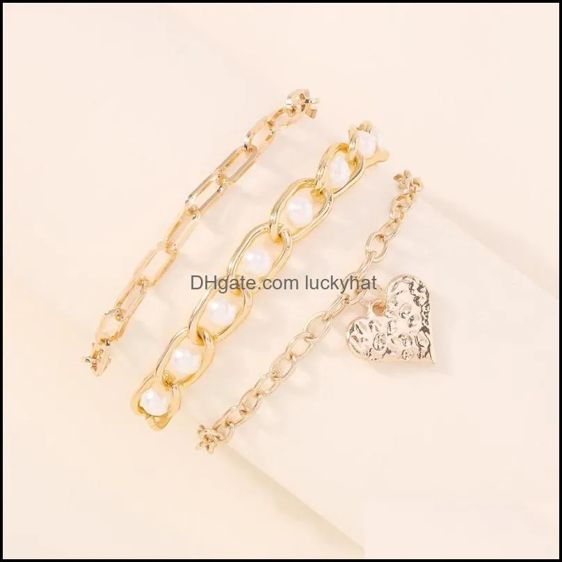 Link, Chain B1226ins Pearl Bracelet Set Metallic Texture Love Minimalist Exaggerated Punk Hand Accessories