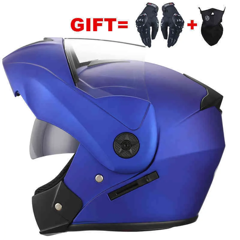 2 prezenty Unisex Racing Motorcycle Helmetsfull Face Motocross Hełm Modułowy Dual Obiektyw Bezpieczny Kask Przelicznij Cascos Para Moto Kask Q0630