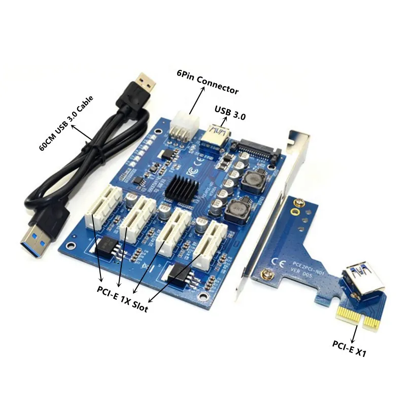 PCI-E 1 TOT 4PCIE 1X ADAPTER 4 POORT-PCI-E 1X-Multiplier Expansion Riser-kaart voor GPU-risers Ethereum Mining Mining