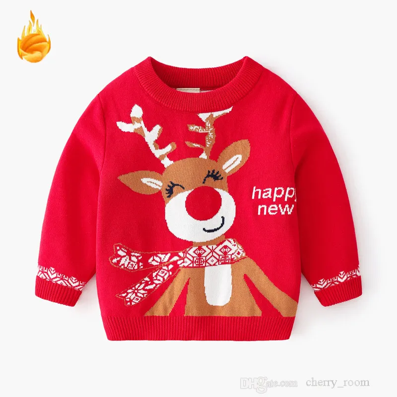 Jul Kids Sticka Pullover Höst Vinter Barn Xmas Elk Knitting Jumper Boys Tjejer Bomull Ulltecknad Casual Sweater Tops S1764