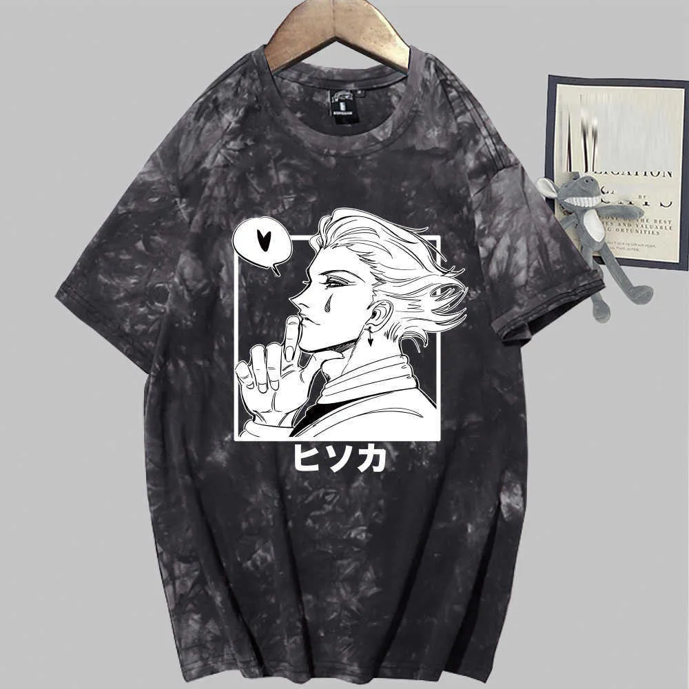 Hunter X Hunter Anime Short Sleeve Round Neck Tie Dye Casual Loose Uniex T-tröja Y0809