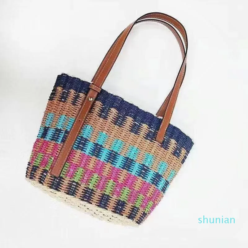 Evening Bags Design Fashion Woven Straw Bag Shoulder Bucket Beach Handbags Vacation Large-capacity Tote 2021