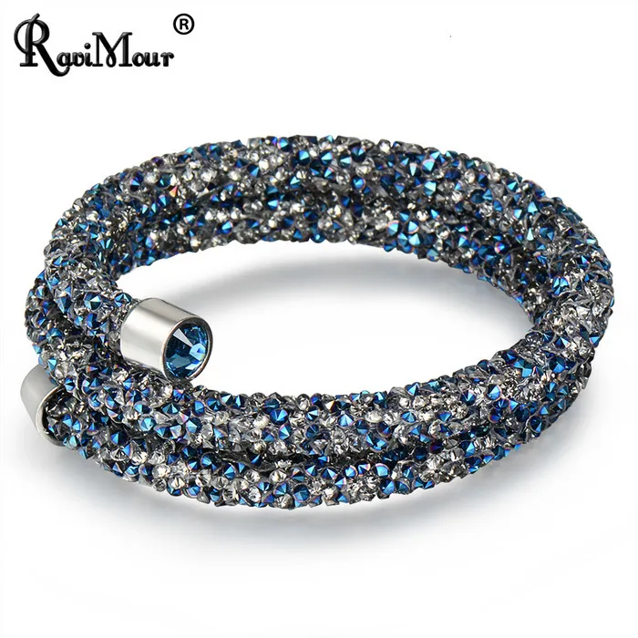 Ravimour Trendy Strand Pulseira para Mulheres Homens Jóias Cristais Charms Pulseiras Bangles Traje Cuff Pulseira Bijoux Femme Novo Q0719