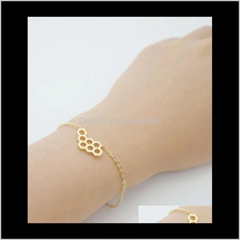 Charm Jewelry Drop Delivery 2021 10Pcs- B024 Gold Sier Simpatici braccialetti a nido d'ape Beehive Honey Bee Comb Hive Hexagon Bracciale Tvc2G