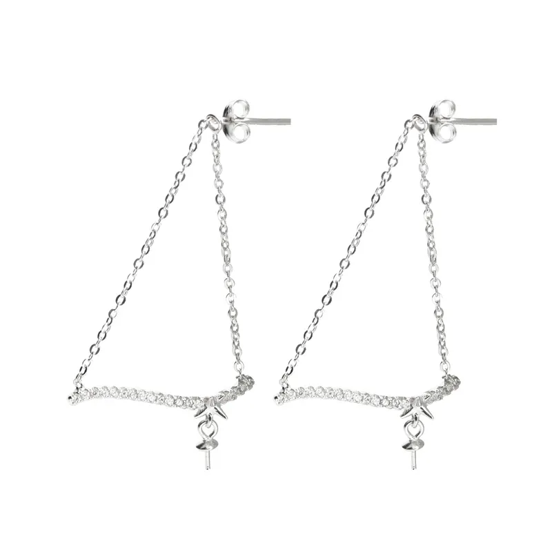 DIY Ustawienia Kolczyki Cyrkonie Kolczyki łańcuchowe Dangle Pearl 925 Sterling Silver Biżuteria Ustalenia 5 par