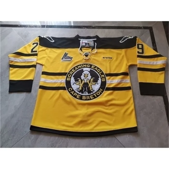 00980098Personnalisé Hommes Jeunes femmes Vintage CHL Cape Breton Screaming Eagles Alternate # 29 Marc-Andre Fleury GOLD Hockey Jersey Taille S-5XL