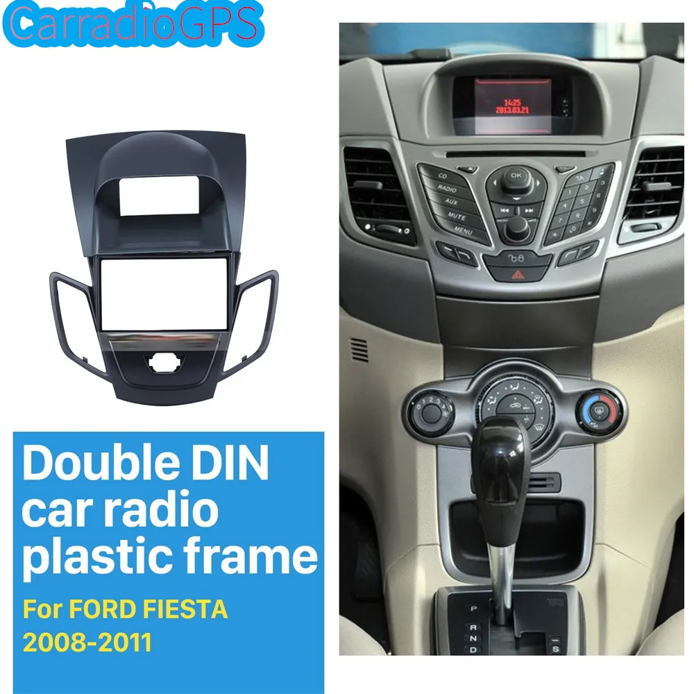 Double Din Radio Car Radio Fascia للفصل 2008-2011 Ford Fiesta Dash Mount CD تقليم Refription DVD