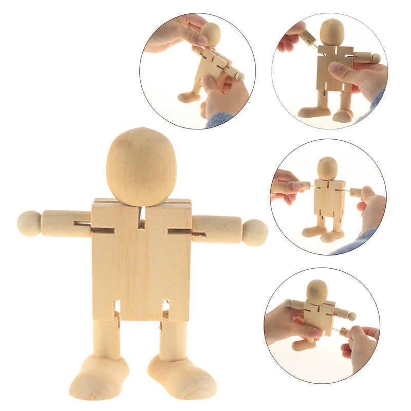 Peg Doll Limbs Movable Wooden Robot Toys Wood Doll DIY Handmade White Embryo Puppet for Children`s Painting ZC3391