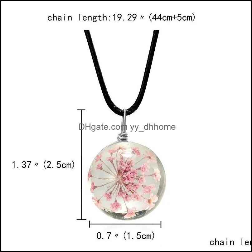 Pendant Necklaces Rinhoo 1PC Colorful Dry Flower Round Glass Black Leather Chain Necklace For Women Female Charm Exquisite Jewelry