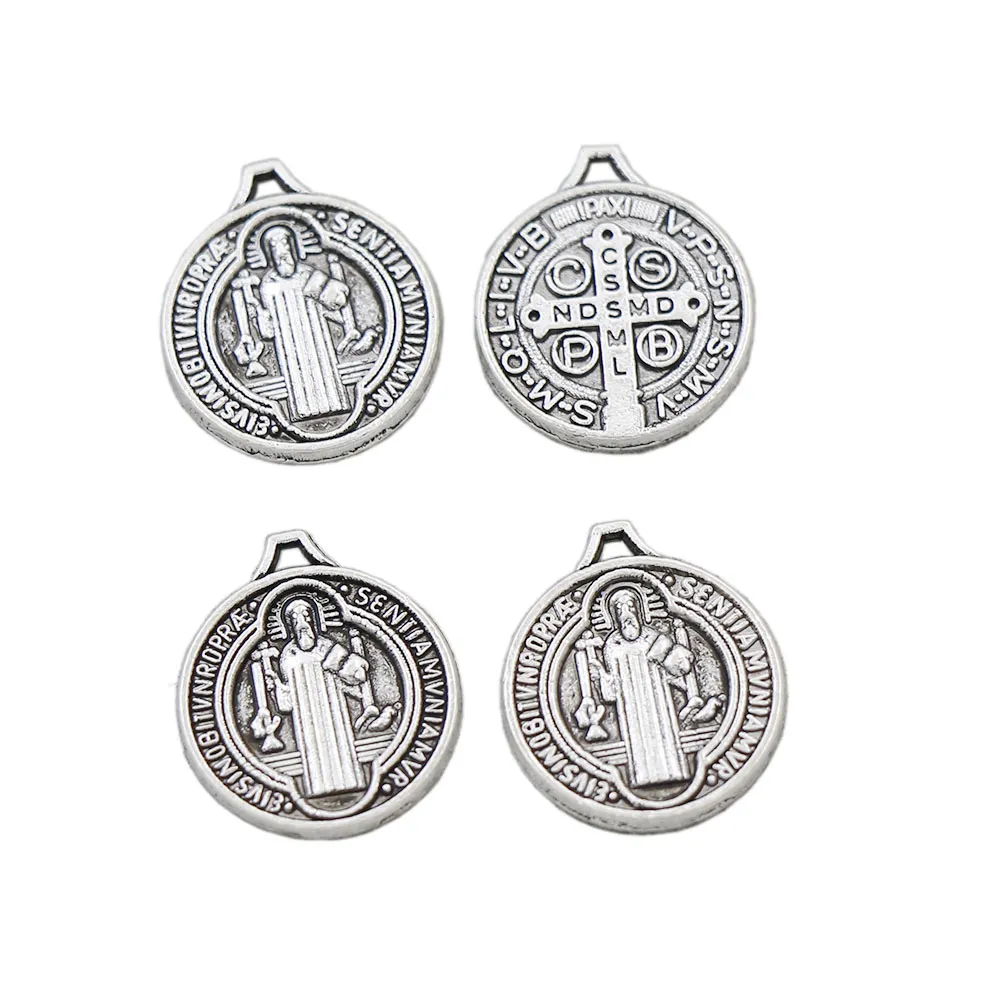 Catholicism Benedykt Medal Krzyż Sentia Charm Koraliki 13.2x15mm Tybetański Silver Wisiorki Stop Handmade Biżuteria DIY L504 200 sztuk / partia