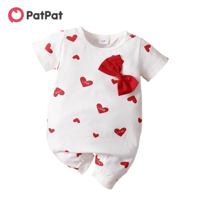 Summer Baby LOVE Print Bow Mameluco de manga corta 210528