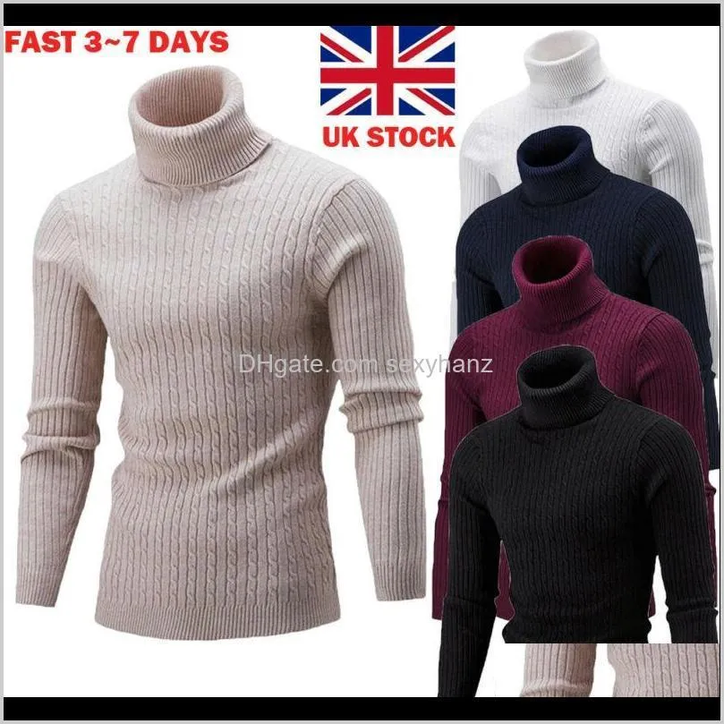 uk mens winter warm knitted high roll turtle neck pullover sweater jumper tops