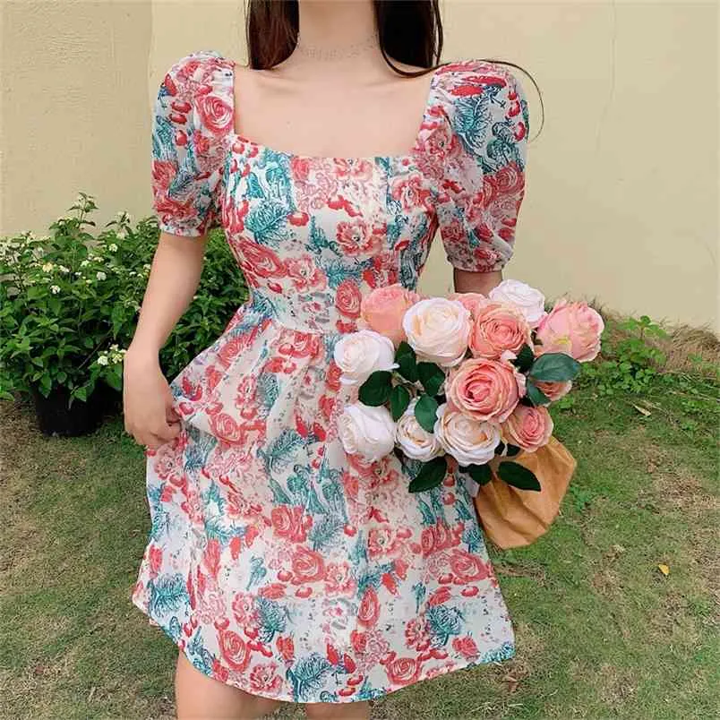 Breezy Rose Puff Sleeves Summer Dress