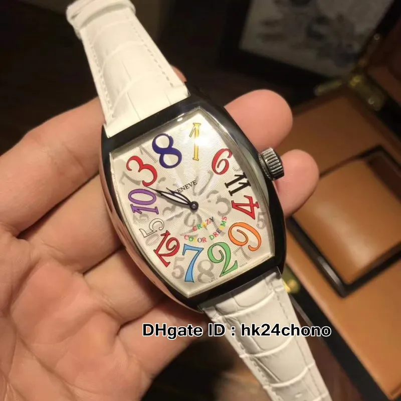 Hoge kwaliteit gekke uren 8880 ch automatische heren horloge stalen case kleur nummer mark heren sport horloges witte lederen riem