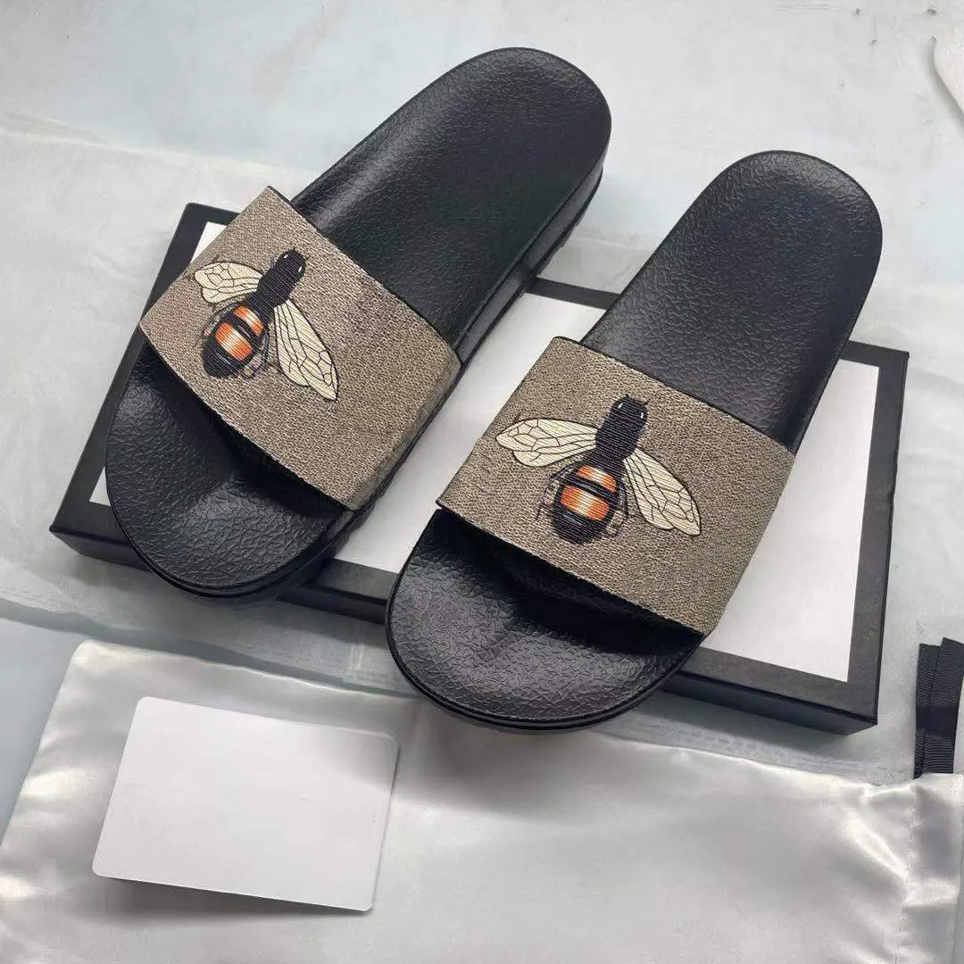 Designer Beach Shoes Men Women Designers Slippers Print Slide Summer Wide Flat Sandals Stripe Bee Slipper Size35-46 With Box