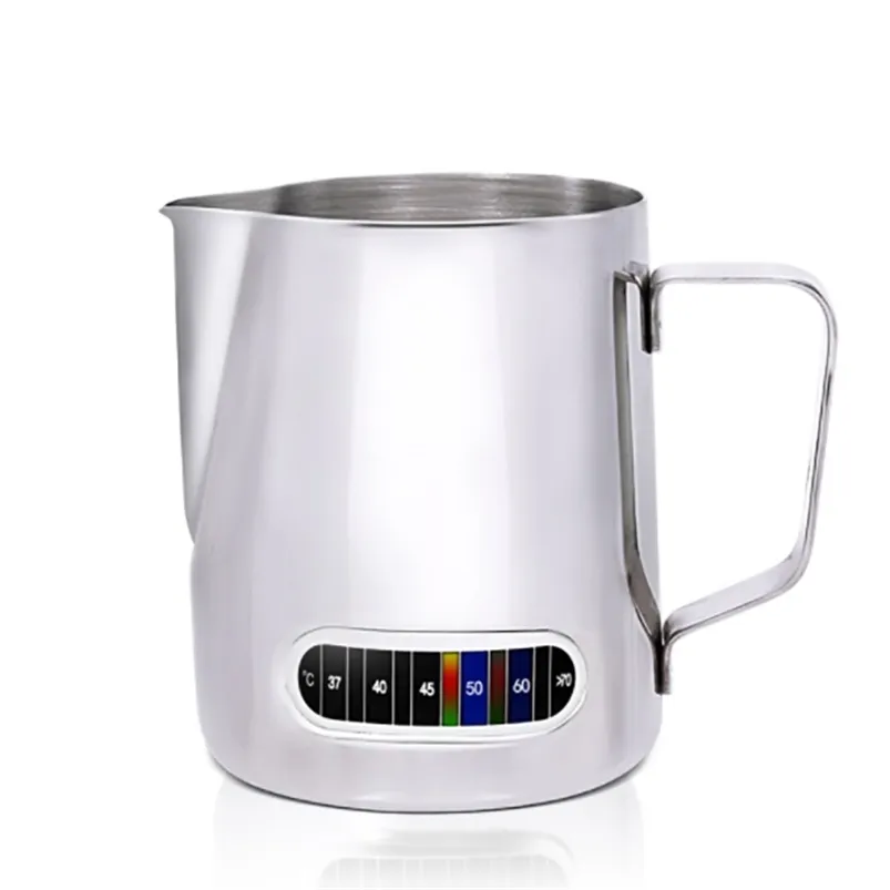 Stainless Steel Frothing Pitcher Pull Flower Cup Barista Latte Art Cappuccino Maker Coffee Milk Mugs Temperature Display 210423