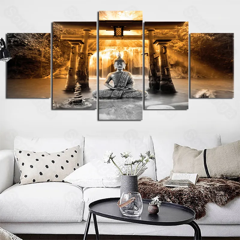 Rahmenlose Malerei Buddha Statue Shimen Persönlichkeit Kunst Poster Wohnzimmer Dekoration Sofa Hintergrund Tapete 3D Stereo Wand