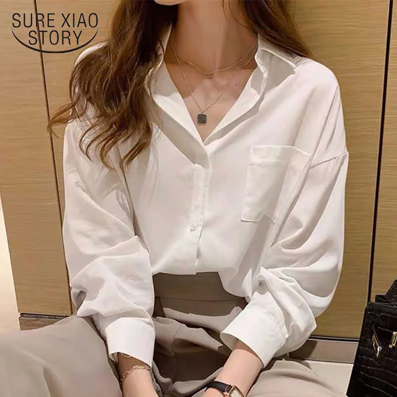 女性のシャツプラスサイズの緩い長袖シャツレディクラシックシフォンブラウス女性シンプルなスタイルトップス服Blusas 9357 210527