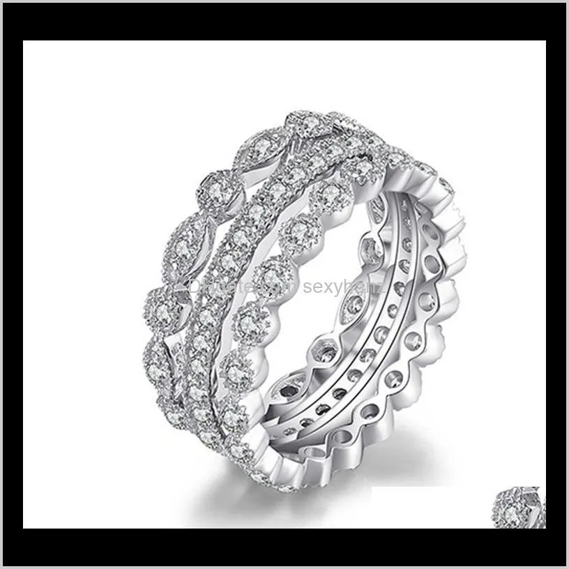 jewelrypalace fashion 2.15ct cubic zirconia 3 eternity band rings for women pure 925 sterling silver ring real silver jewelry t190627