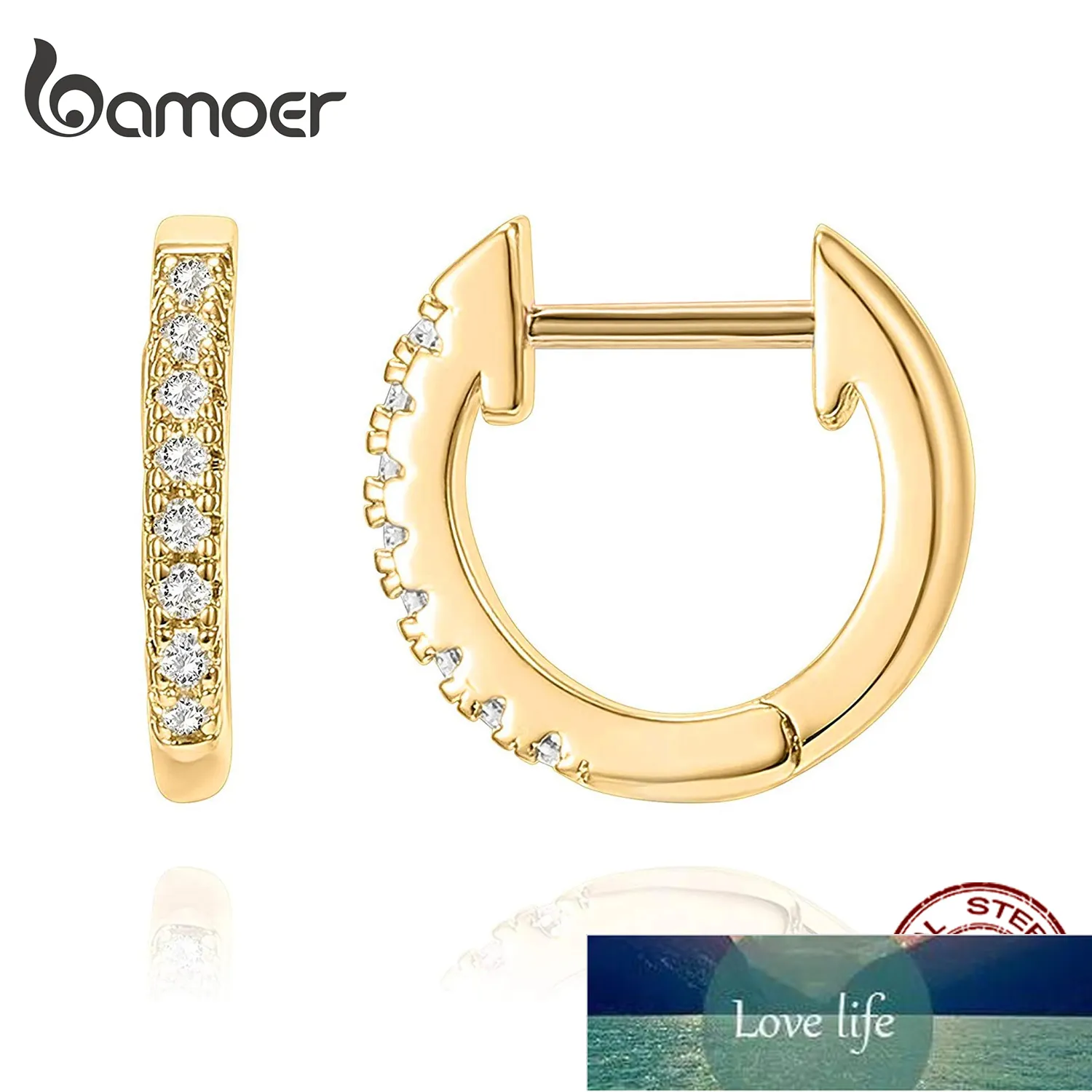 Bamoer 14K Pozłacane 925 Sterling Silver Mankiet Kolczyki z Cubic Cyrkon, 10 Kolory Huggie Stud for Women Girl SCE498 Cena fabryczna Ekspert Projekt Quality Najnowsze