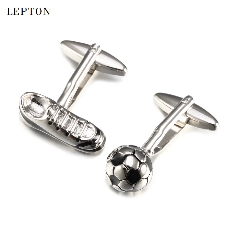 Soccer Style Cufflinks For Mens Shirt Cuffs Cufflink Accessories Lepton Brand White Football Cuff Links With Gift Box