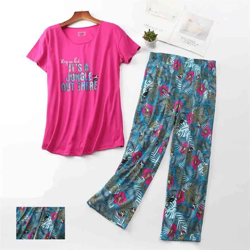 Grandes tailles maman pyjamas ensemble grande femme Sexy à manches courtes T-shirt pantalons longs mode maison vêtements de nuit 210830