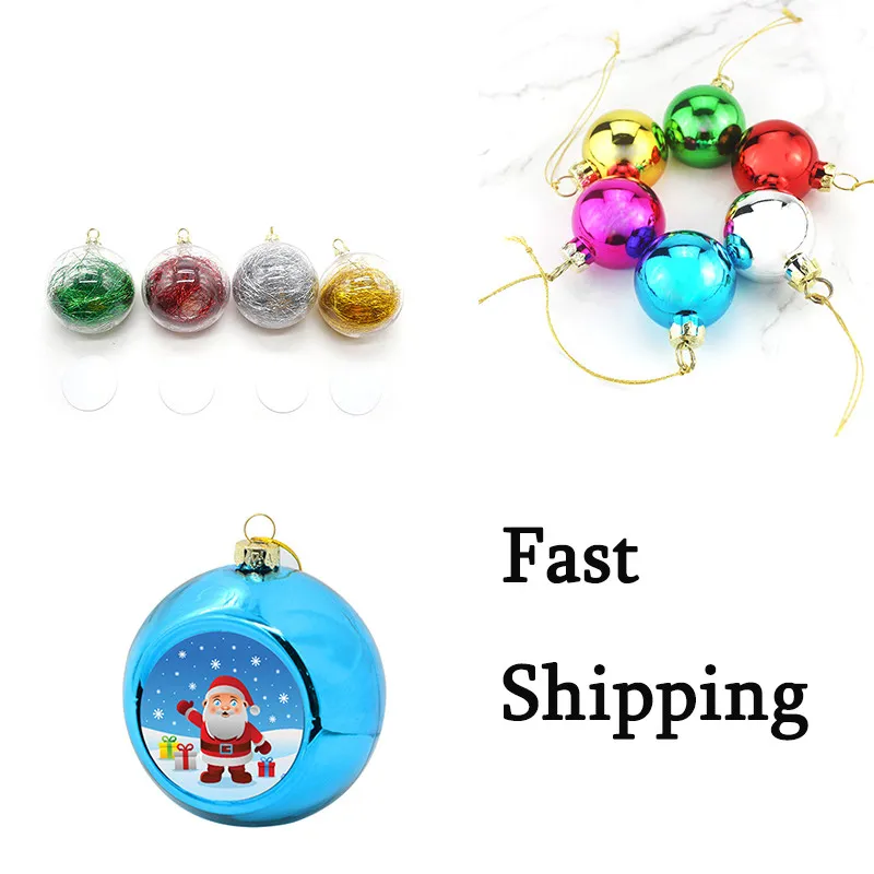 Custom Christmas Hanging Bauble Blank 8cm Sublimation Plastic Transparent Ball with Floc Xmas Tree Ornament