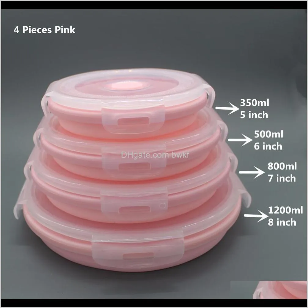 goldbaking round silicone food storage containers folding silicone round lunch box set collapsible stackable lunch bento boxes 201209