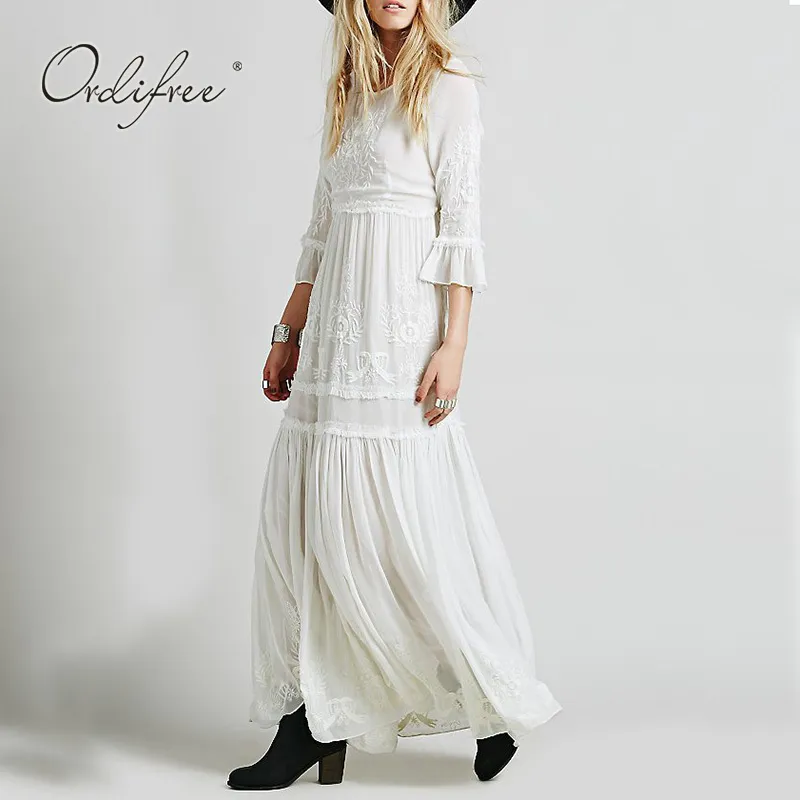 Vestido Maxi De Bordado Negro Blanco Vestido De Fiesta Largo De