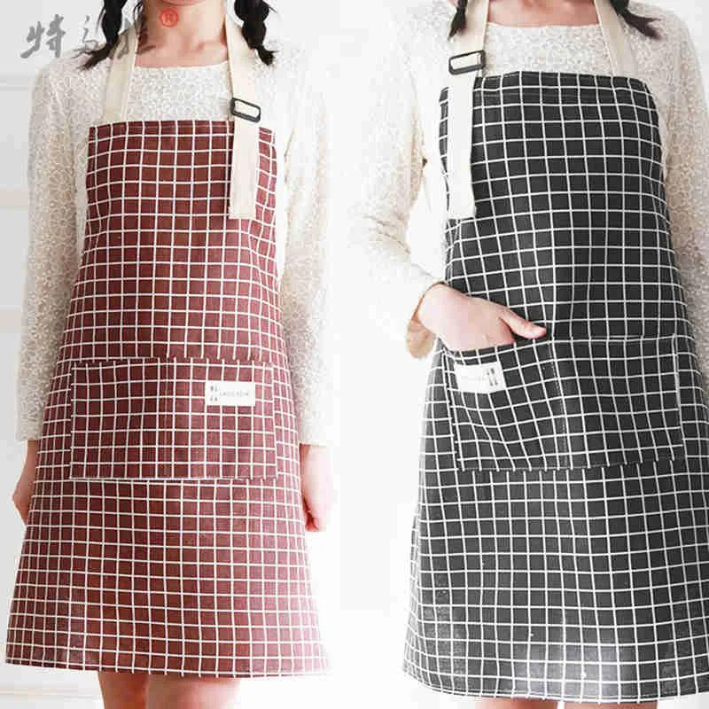 Plaid cotton and linen fashion Korean style adjustable halter apron