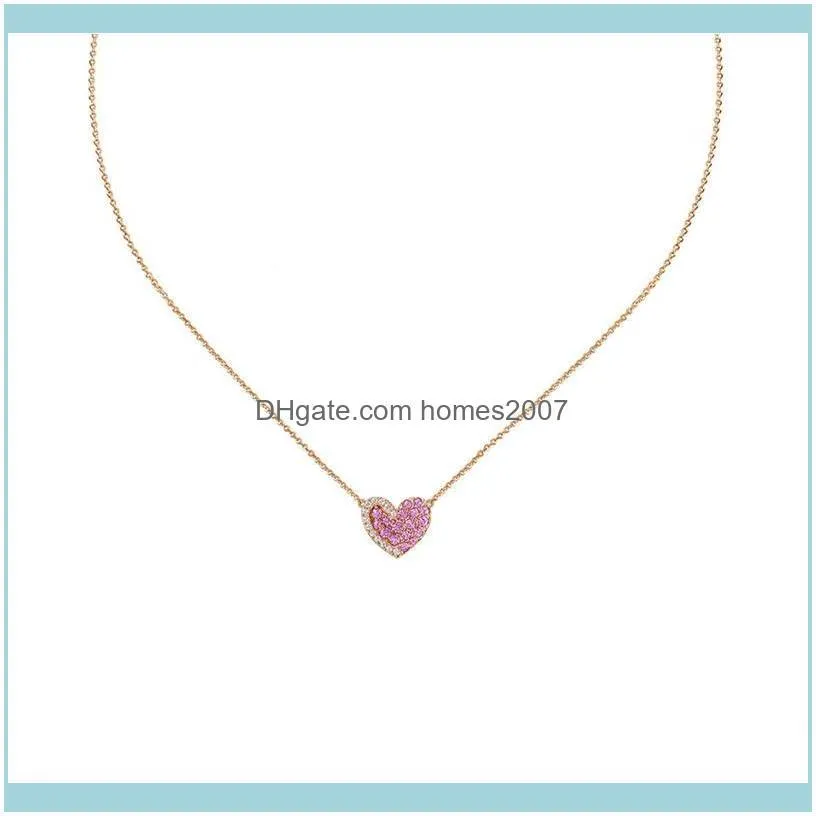 High Quality Heart Necklace Shiny Pink Pattern Crystal Rose Gold Fashion Elegant Women Jewellery Chains