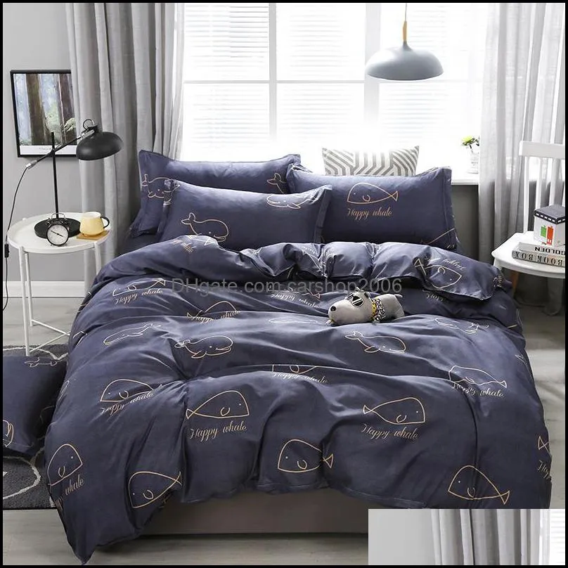 Bedding Sets Nordic Set Leaf Printed Bed Linen Sheet Plaid Duvet Cover Single Double Queen King Quilt Covers Cartoon Bedclothes
