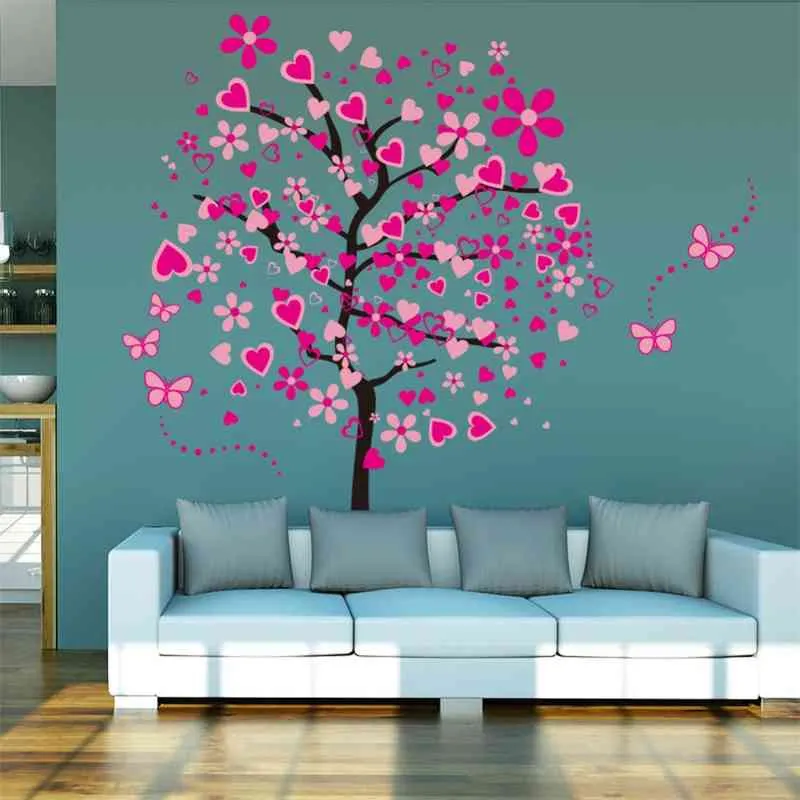 Nieuwe aankomst DIY Grote Wallpaper voor Roze Butterfly Bloem Boom Woonkamer Slaapkamer Achtergrond Home Decor Muurstickers 60 * 90cm * 2 210420