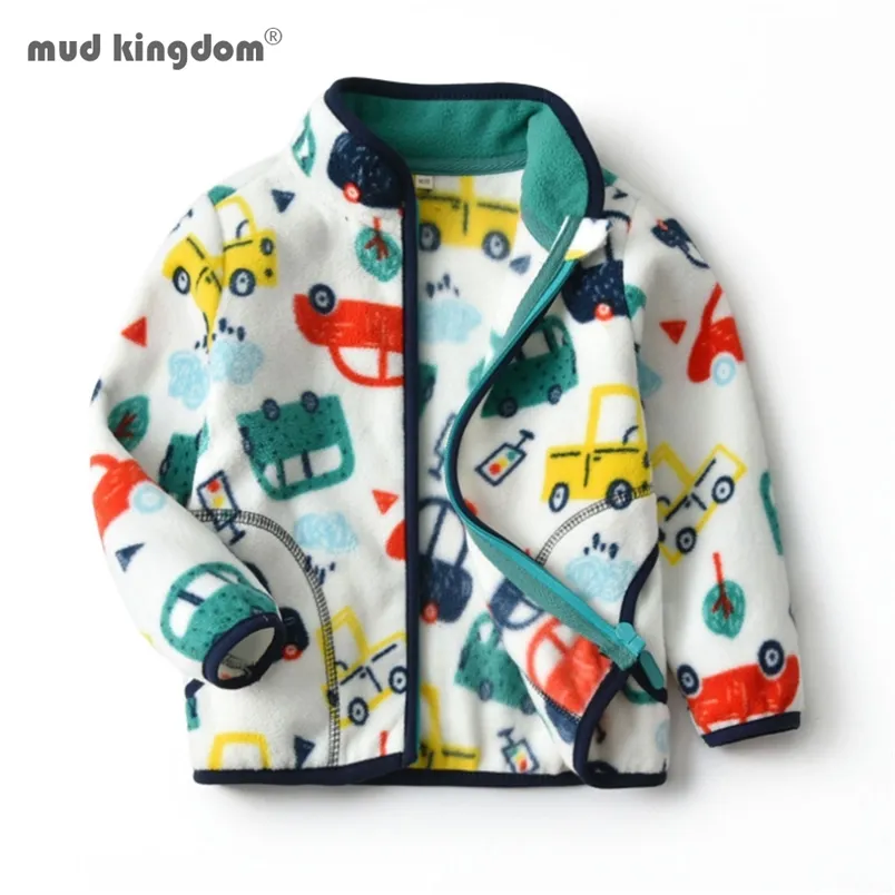 Mudkingdom crianças jaquetas outono de manga longa crianças Outerwear Fleece Cartoon Carro Dinossauro Zipper Meninos Meninas Casacos Roupas 211011