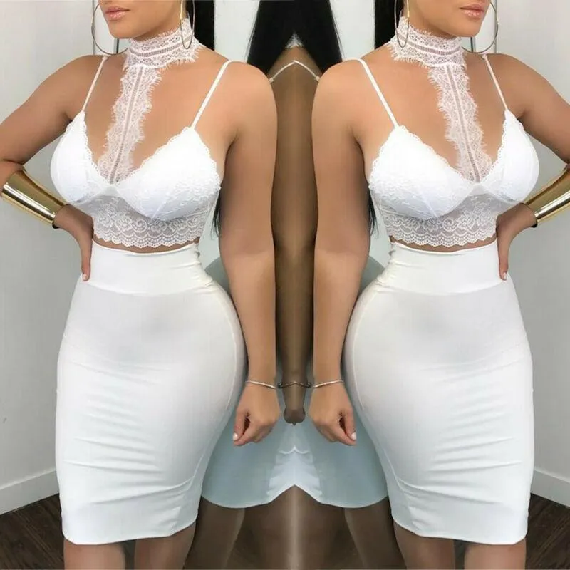 Tweedelige jurk 2021 vrouwen set kleding sexy nachtclub 2 kant bodycon crop top en rok bandage party kleding