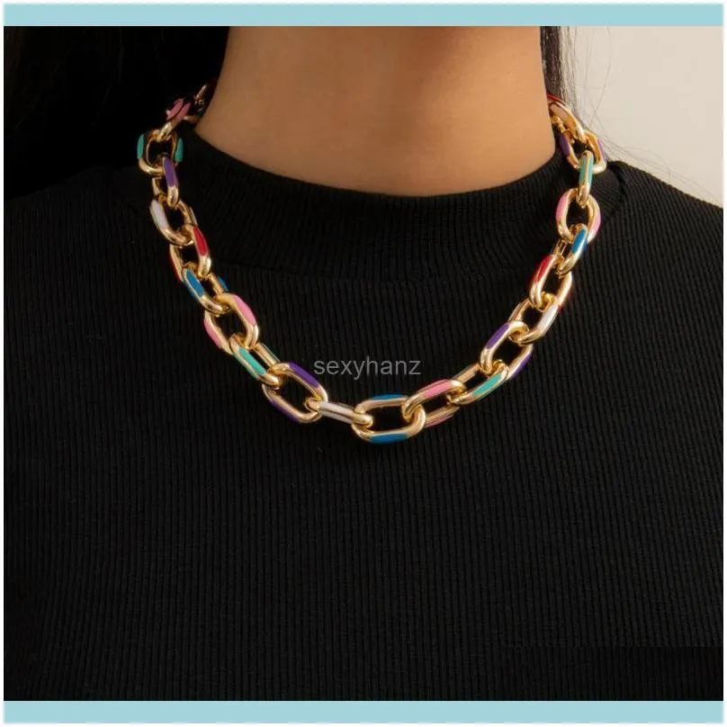 Chains Punk Chunky Thick Aluminium Curb Chain Choker Necklace Goth Gothic Printed Short Clavicle Necklaces Collar Jewelry