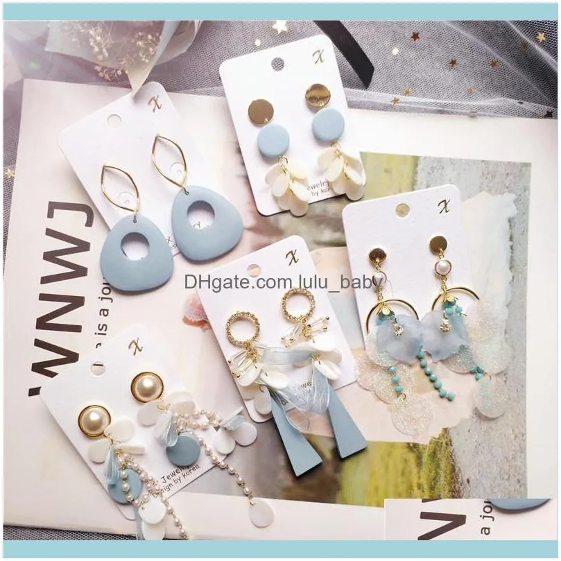 Dangle & Chandelier Multiple Blue Color Geometric Flower Earrings For Women Gold Metal Face Crystal Rhinestone Gift