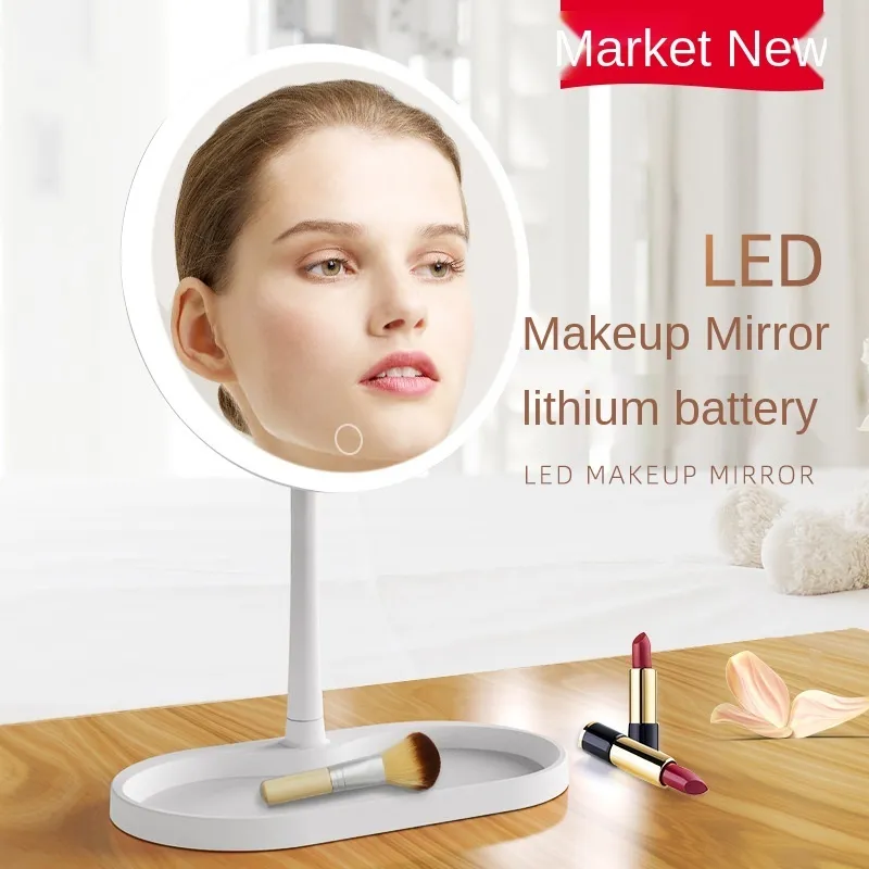 Den nya 7inch LED-sminken med lätta uppladdningsbara berörbara kvinnor gåvor runt form kosmetiska speglar