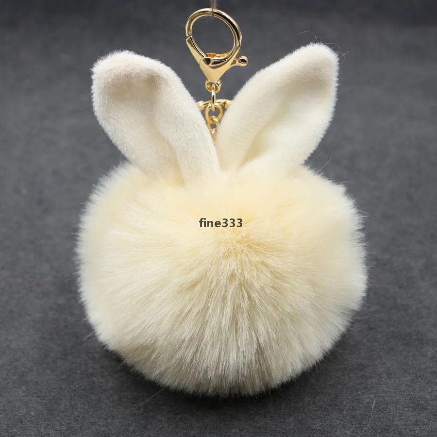 Keychains Plush key chain pendant cute rabbit ears hair ball imitation fur bag ornaments