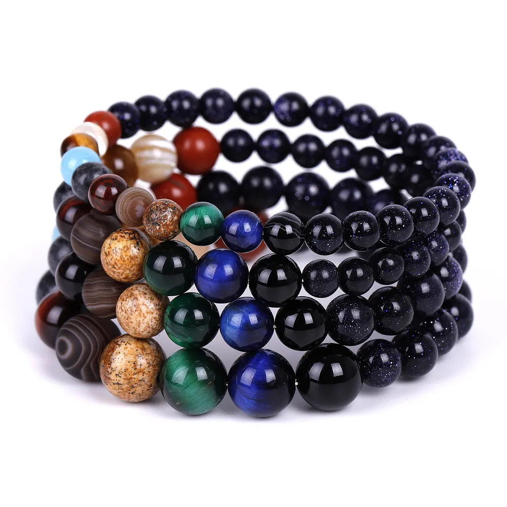 Blue Sand Planets Bead Armband Stone Universe Yoga Solar Chakra en String Armbanden voor Vrouwen Mannen