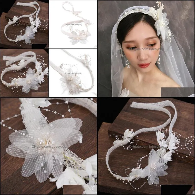 Other Bride Wedding Headdress Super Fairy Sweet Pearl Handmade Hairband Lace Accessories Romantic